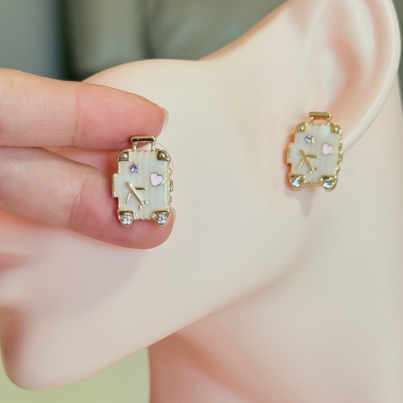 Gold and Pink Suitcase Earrings - Picture 6 of 10